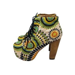 Jeffrey Campbell Lita Boots - Retro 70s Platform Booties - Embroidery - Size 8.5
